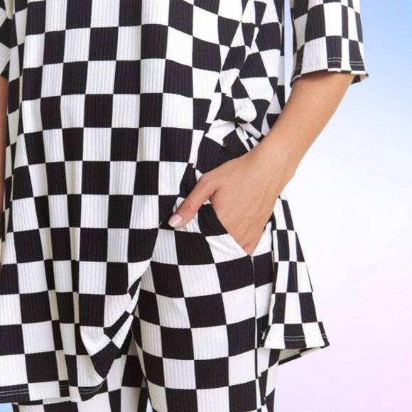 Lex Ribbed Playsuit in Black + White Checkerboard - Picture 7 of 10